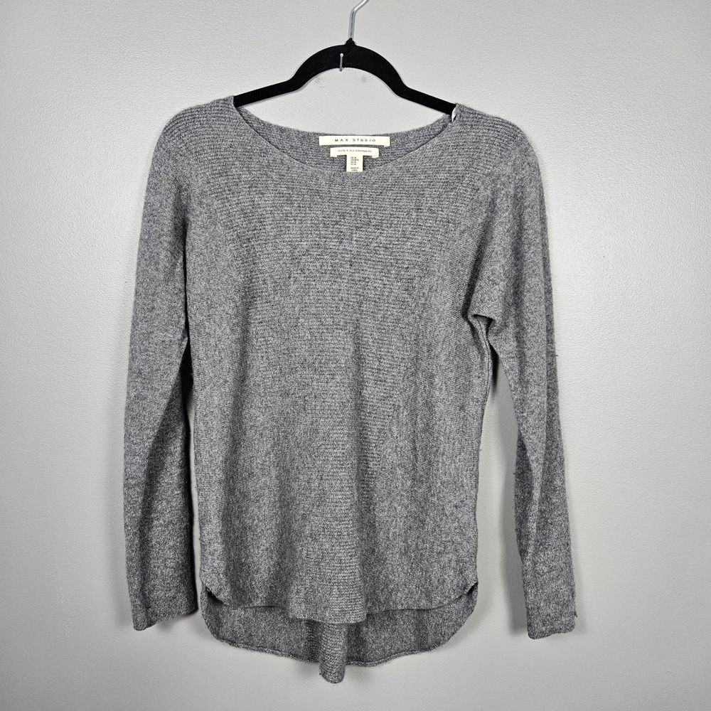Max Studio‎ Womens M Cashmere Sweater Dolman Boat Neck Tunic Gray Soft Knit